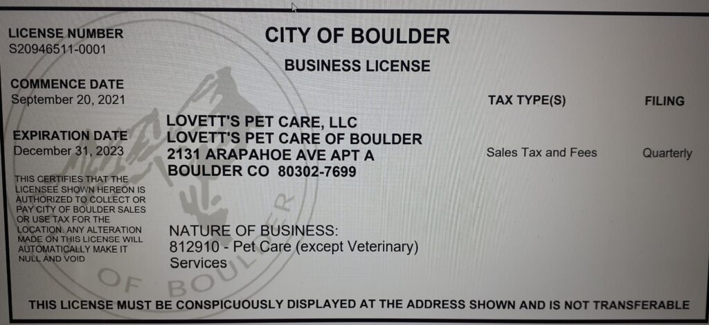 Certified Insured Bonded Pet Sitters Boulder CO